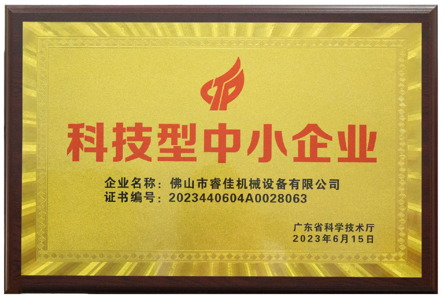 科技型中小企业证书